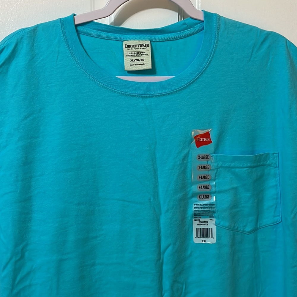 Hanes Comfortwash Garment Dyed Pocket Short Sleeve Tee, Size XL, New